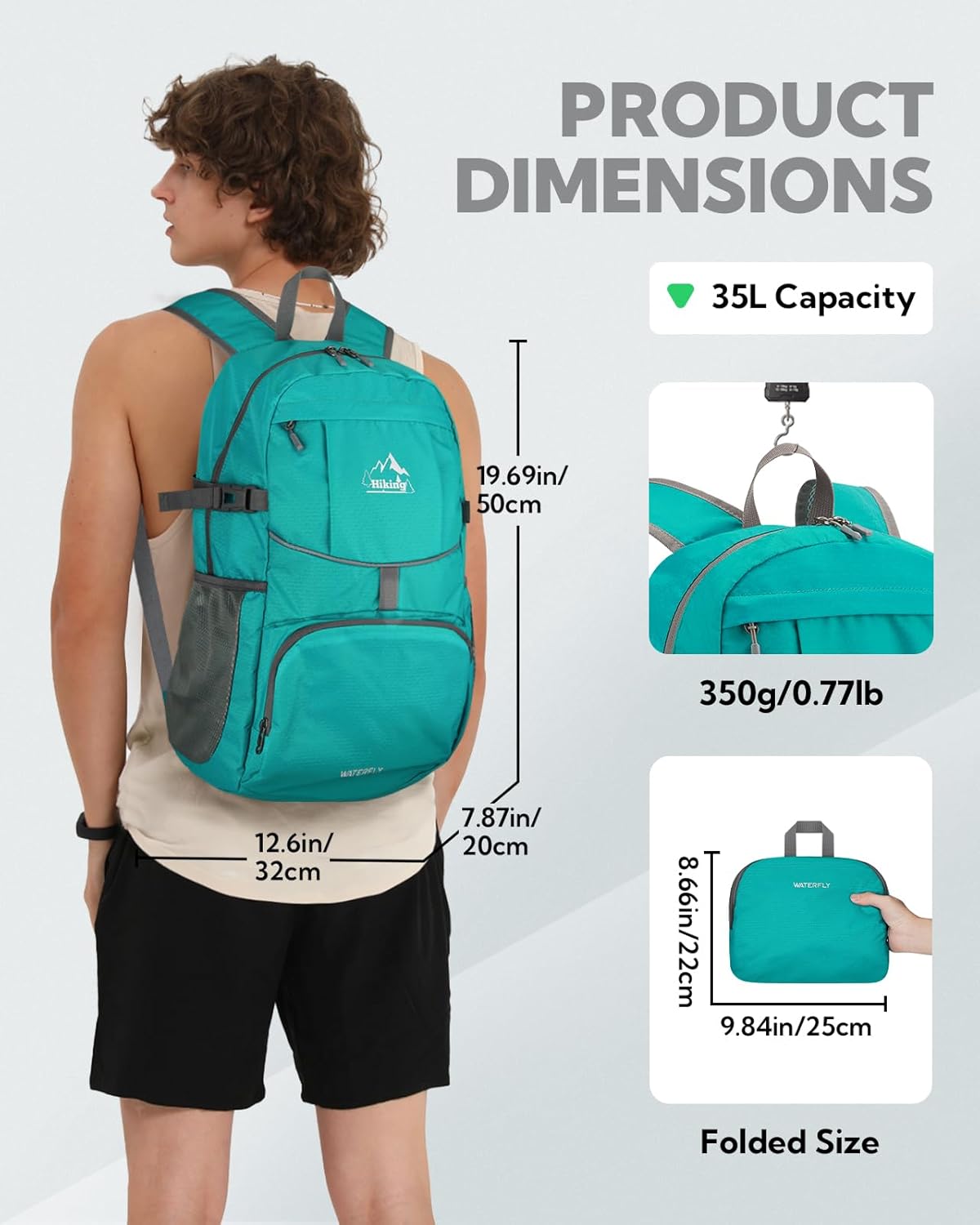 WATERFLY Hiking Foldable Daypack Backpack: 25L Ultra Lightweight Packable Waterproof Outdoor Travel Day Pack for Woman Man