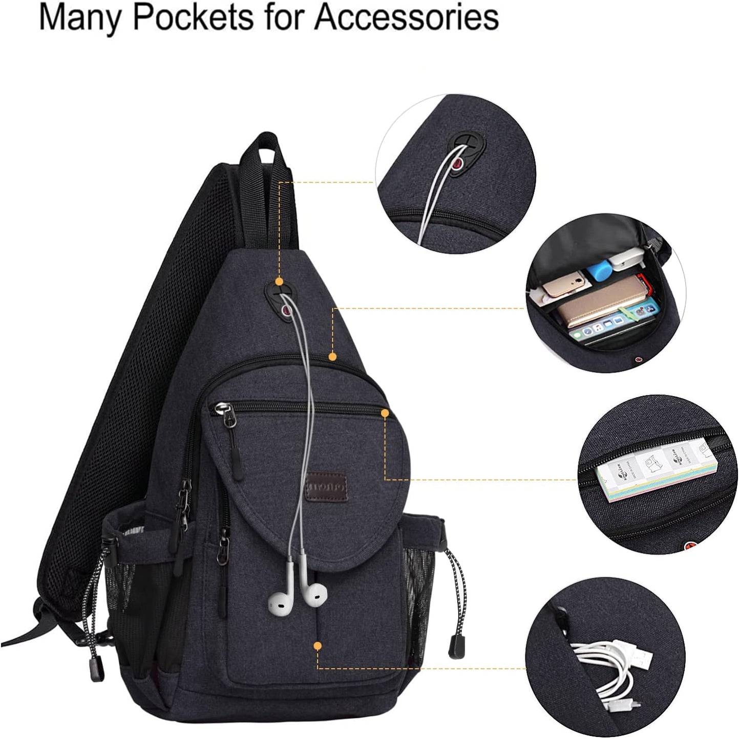 MOSISO Sling Backpack,Canvas Crossbody Hiking Daypack Bag with Anti-theft Pocket, Space Gray