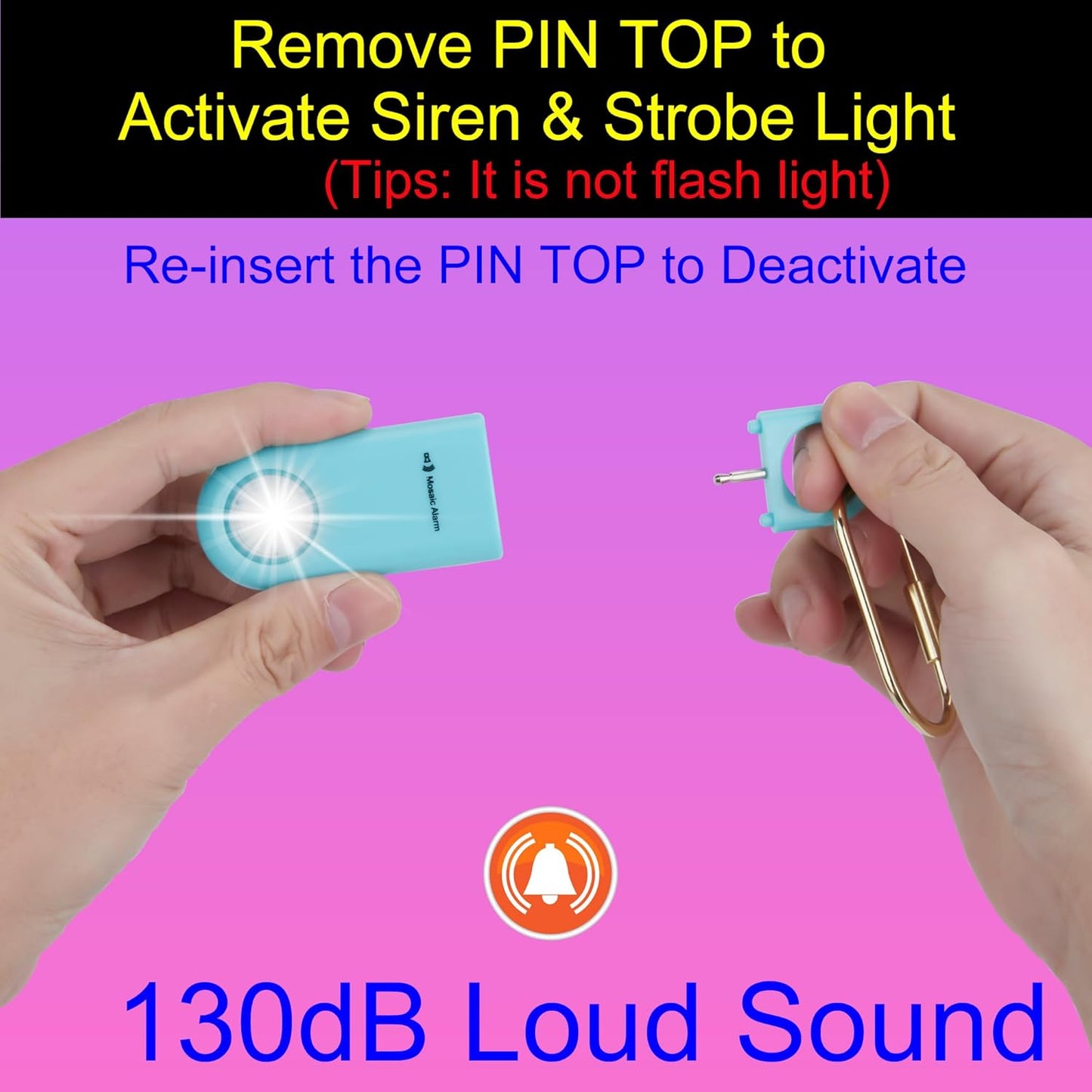 130dB Personal Safety Alarm Strobe Light. Loud Sound SOS Emergency Alerts with Carabiner. Self Defense Keychain Siren for Women, Elderly, Children, Night Runners, Hiking. Bear Alarm Deterrent. Aqua
