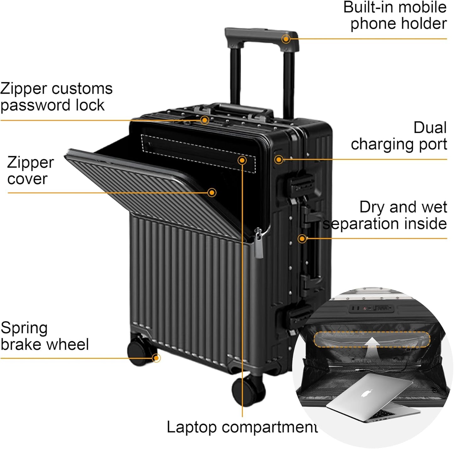 Hard Shell Luggage 24 Inch Travel Luggage, Carry-On Luggage Spinner TSA with Lid, ABS Aluminum Frame，Lightweight Travel Luggage 20'' 24'' 26''Carry-On (upgraded black, 24 inch)