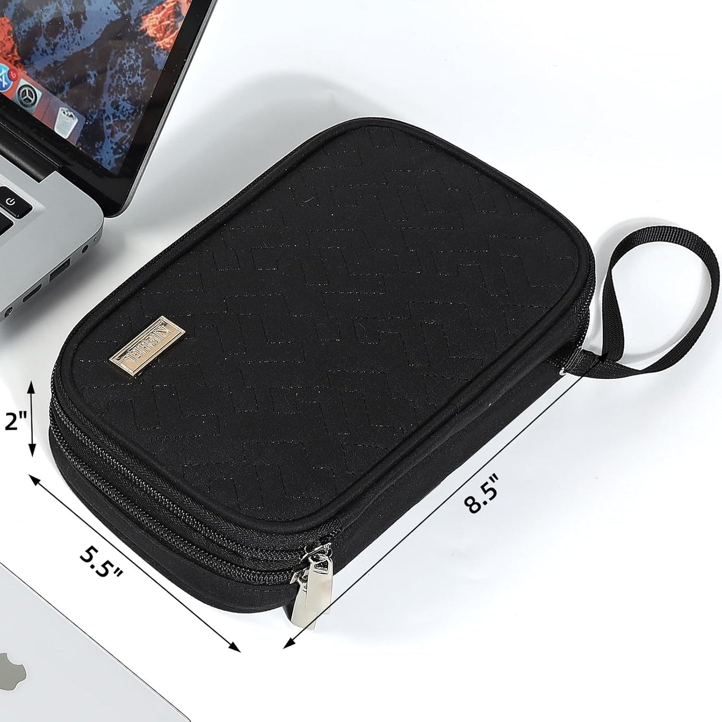 NISHEL Travel Cord Organizer Case, Double Layers Tech Electronic Bag, Essentials for Charger, Cable, Phone, Flash drive, Black