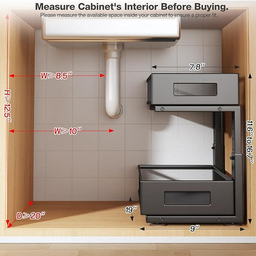 1 Pack 19IN Depth Under Sink Organizer, 2-Tier Pull Out Cabinet Organizer - Image 2