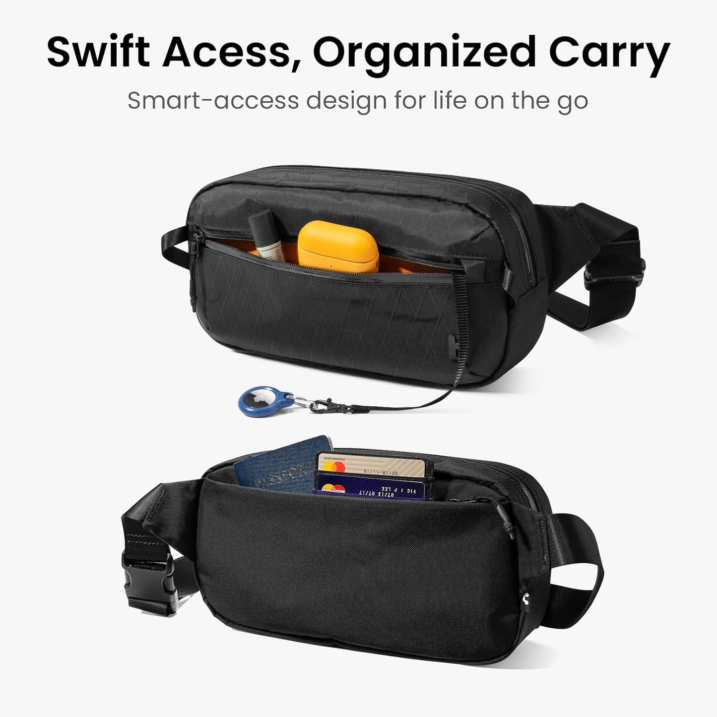 tomtoc 3.5L X-Pac Sling Bag with RFID Blocking, Crossbody Bag Minimalist Chest Shoulder Pack for Men/Women, Water-resistant Lightweight Casual Funny Pack for Travel/Daily Commute