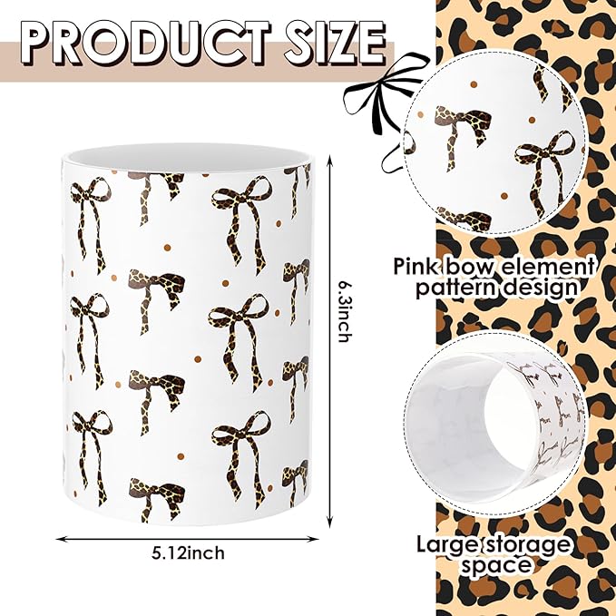 WILLBOND Leopard Print Bow Kitchen Decor Acrylic Kitchen Utensil Holder Crock - Image 2