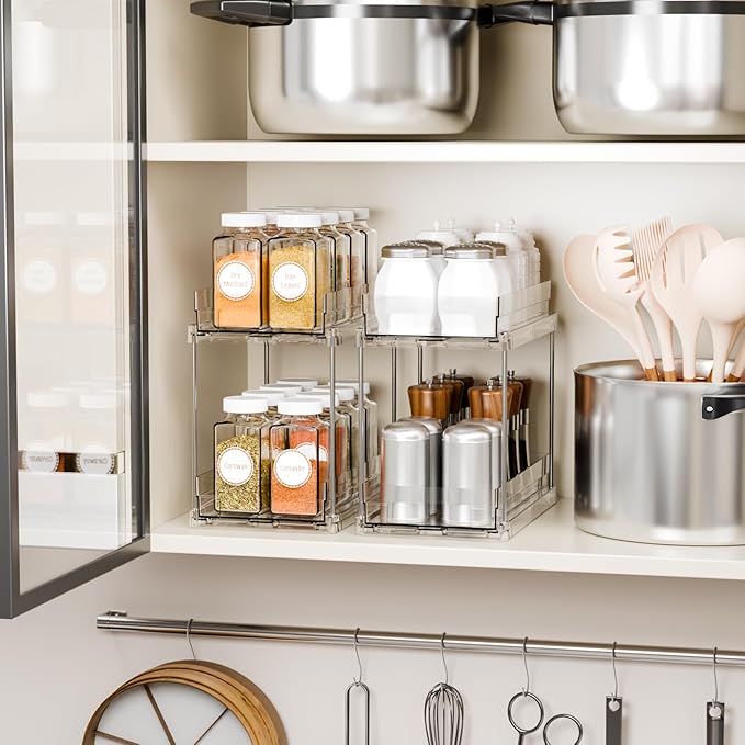 Yieach 4 Set Bathroom Organizers and Storage, 2 Tier Clear Under Sink Organizer - Image 8