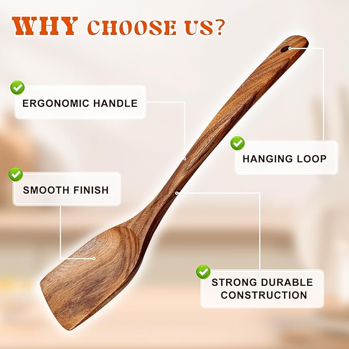 4Pcs Wooden Spoons for Cooking, Acacia Wood Kitchen Utensils Set for Nonstick - Image 4