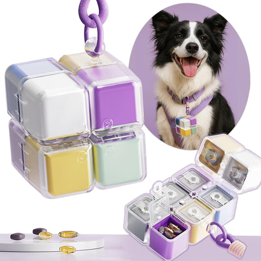 Purse Pill Organizer,Magnetic Cube Cute Pill Box,Pill Compact with 8 Compartment,Vitamin Container Weekly Pill Case (Multi-Color)