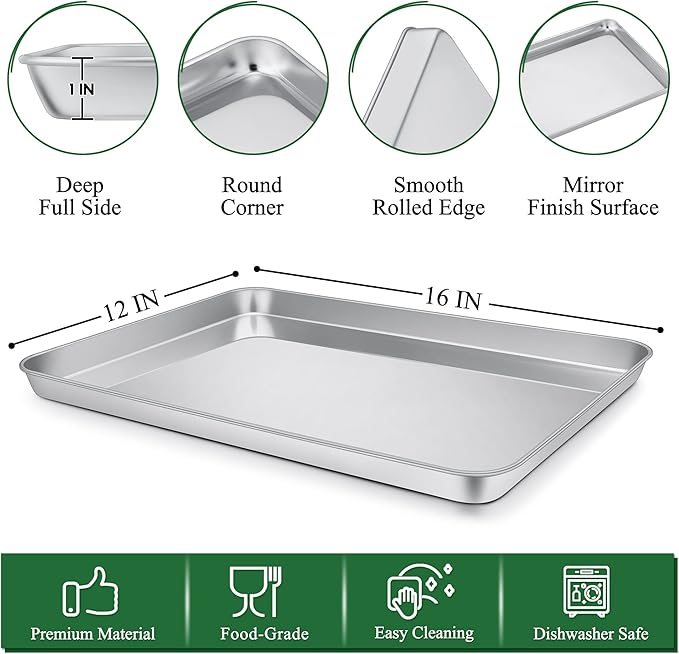 P&P CHEF 16 Inch Baking Sheet and Rack Set, Stainless Steel Cookie Sheets Oven - Image 2