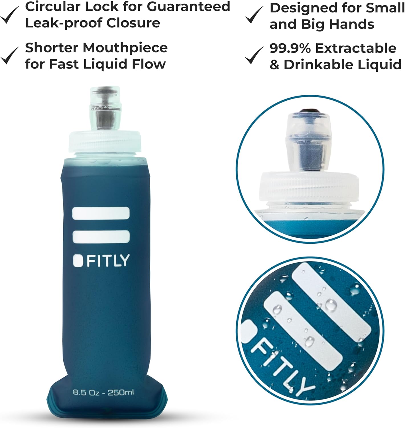 Soft Flask - Shrink As You Drink Soft Water Bottle for Hydration Pack - Folding Water Bottle Ideal for Running, Hiking, Cycling, Climbing & Rigorous Activity