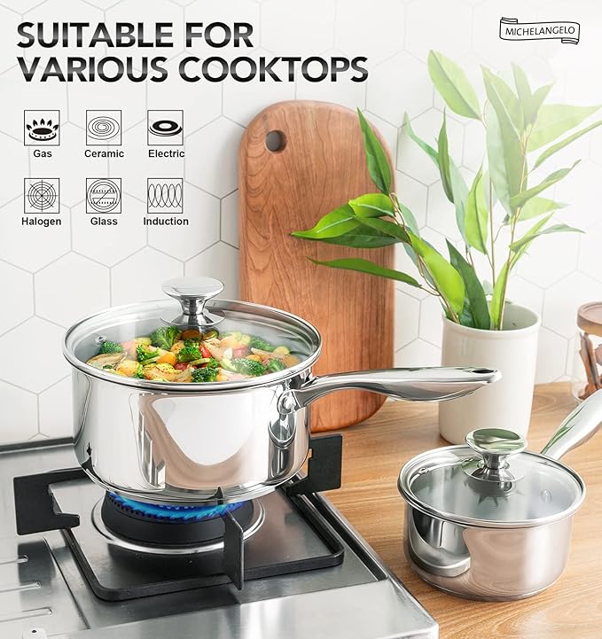 MICHELANGELO Tri-ply Stainless Steel 4 Qt Saucepan - Image 3