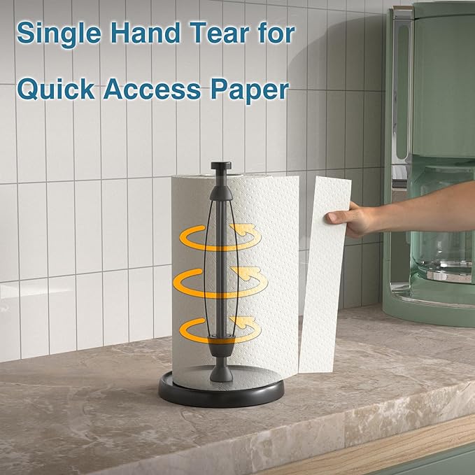 Paper Towel Holder Countertop, One-Handed Tear, Stainless Steel, Weighted Base - Image 3