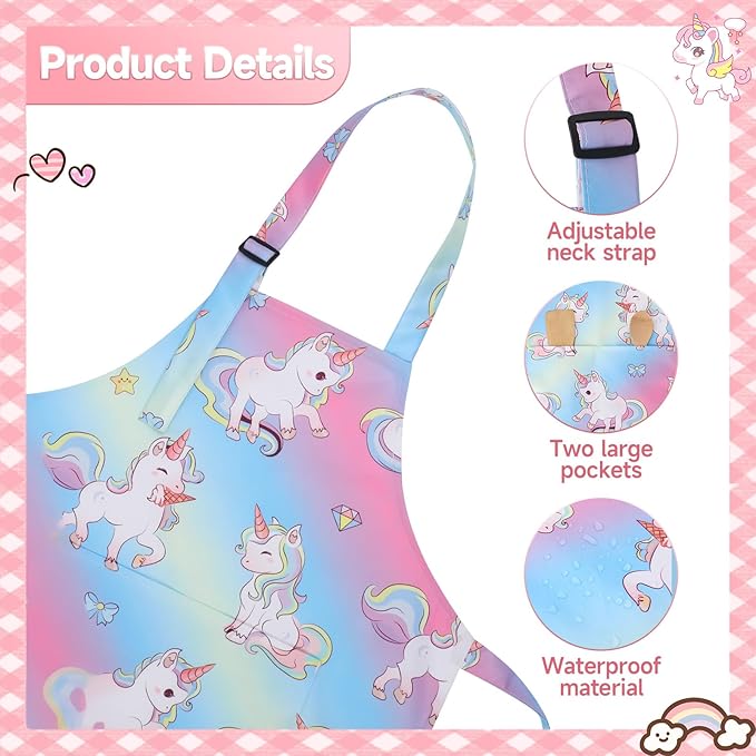 2 Pack Kids Apron, Cute Cooking Aprons, Waterproof Art Apron - Image 3