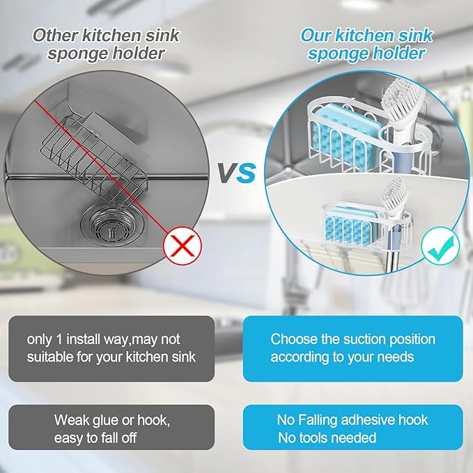 2-in-1 Sponge Holder for Kitchen Sink, Sink Caddy Kitchen Sink Organizer - Image 3