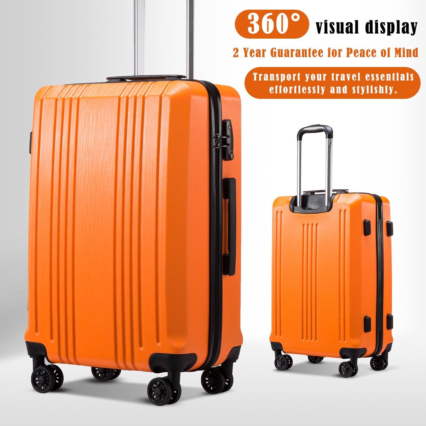 Coolife Luggage Suitcase PC+ABS with TSA Lock Spinner Carry on Hardshell Lightweight 20in 24in 28in (orange, L(28IN))