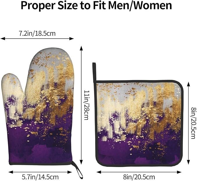 3 - Piece Purple and Gold Splash Patterned Oven Mitts and Pot Holders Set - Image 8