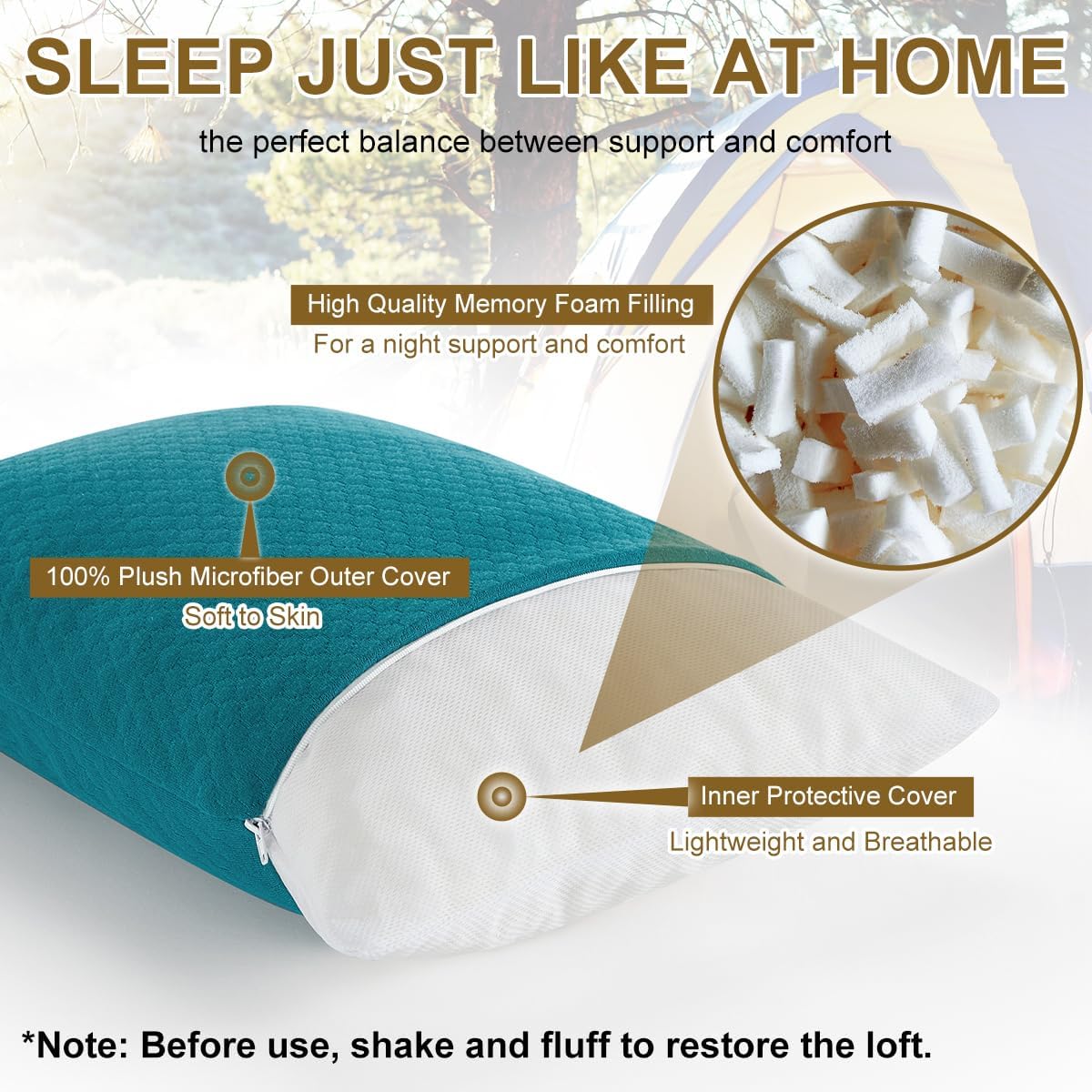 Ivellow Memory Foam Travel Pillow Compressible Camping Pillow for Sleeping Shredded Memory Foam Pillow Compact Firm Supportive Small Pillow for Adults Kids Outdoor Backpacking Hiking Essential Gear-M