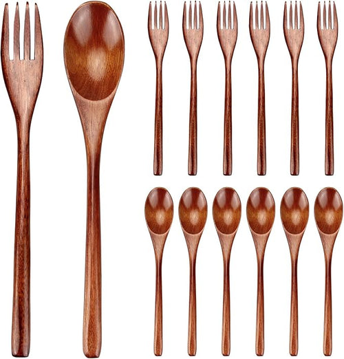 12 Pieces Wooden Forks and Spoons by Renawe