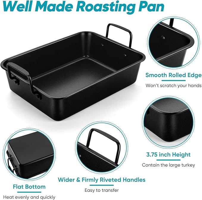 TeamFar Roasting Pan, 16’’ Nonstick Deep Lasagna Brownie Turkey Pan - Image 3