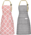 2 Pieces Aprons for Women with Pockets, Cotton Linen Waterproof Kitchen Cooking by Riqiaqia