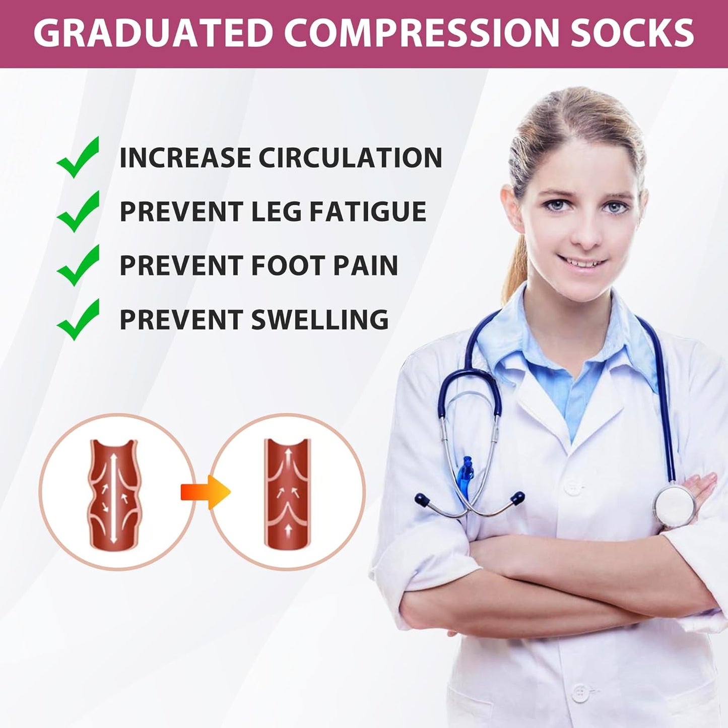Compression Socks for Women Men Circulation Knee High 8 Pairs for Nurses, Running, Travel, Athletic