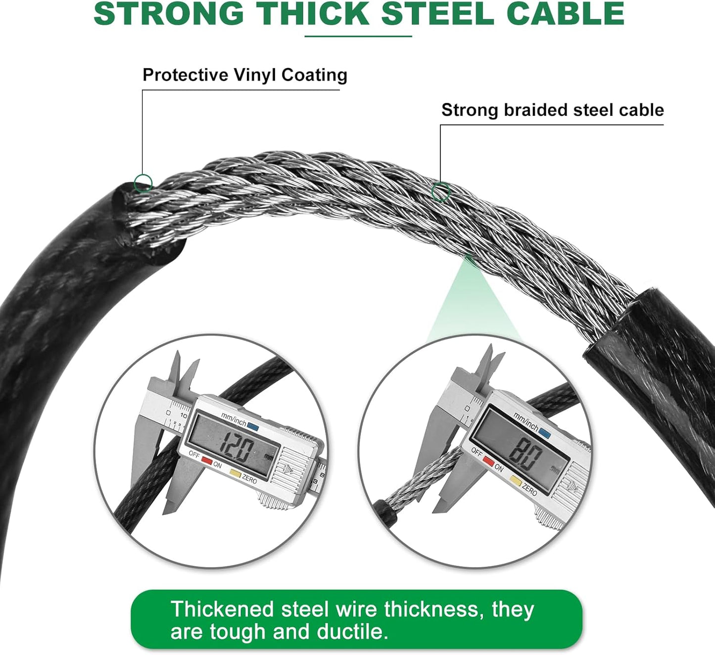 10 ft x 1/2" Heavy Duty Cut-Proof Security Cable | Flexible Vinyl-Coated Braided Steel with Looped Ends | Weatherproof Anti-Theft Locking Cable for Bikes, Gates, Kayaking & Outdoor Equipment