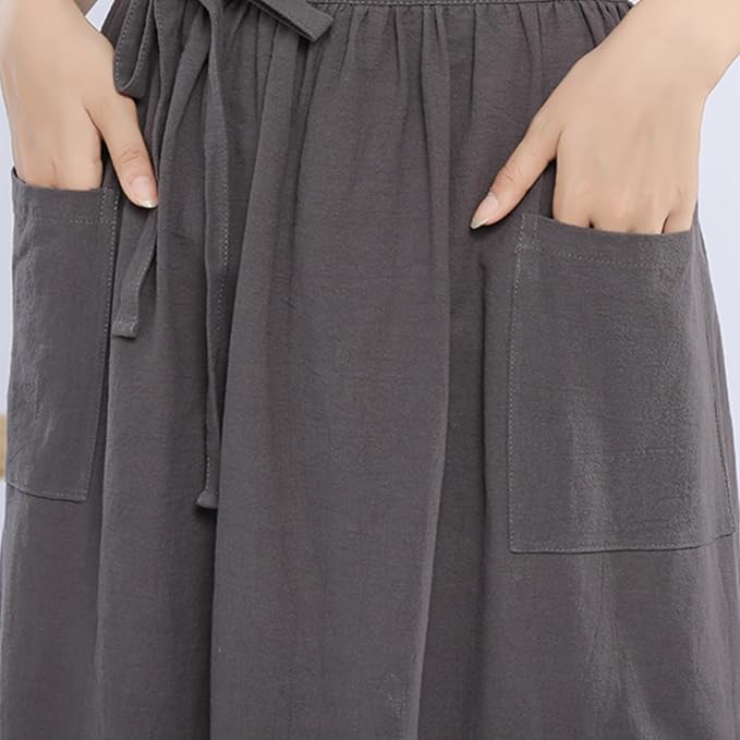 Cotton Linen Half Apron for Women Vintage Waist Apron Ruffle Plain Bright Color - Image 2