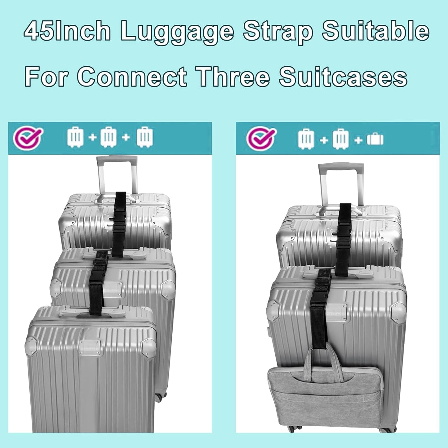 2Pack Luggage Straps for Suitcases, Travel Connector for Carry On Bag, Add Bag to Connect Two Suitcases, Adjustable Belt Attachment Accessories for Connect Your 3 Luggages, Red