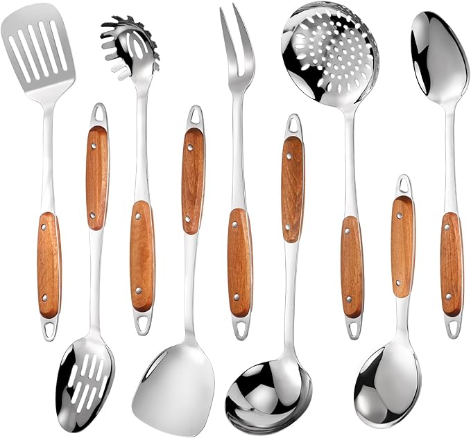 304 Stainless Steel Cooking Utensils Set, Solid Spoon, Skimmer Spoon, Spaghetti by Lazycorner