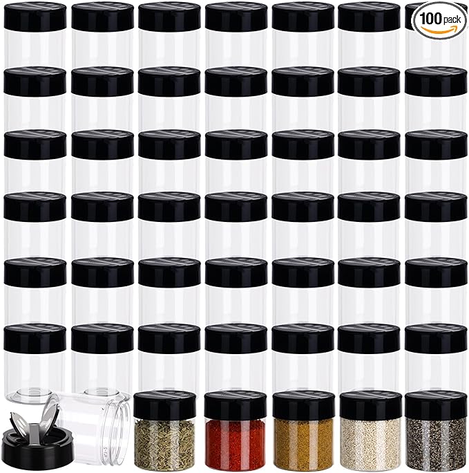 100 Pack 4 oz Spice Jars Plastic Clear Empty Bottles by Yiyiring