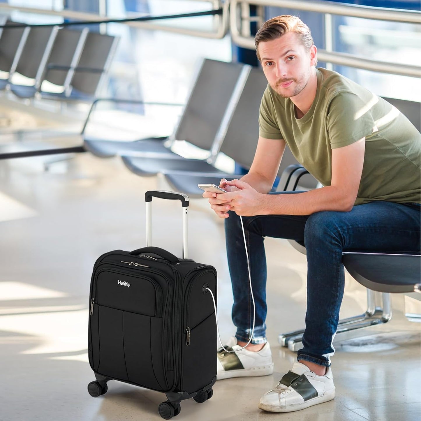 16 Inch Underseat Carry On Luggage with Wheels Softside Small Suitcases Personal Item Bag with Pocket Travel Luggage for Men Women Business Overnight Bag(Black)