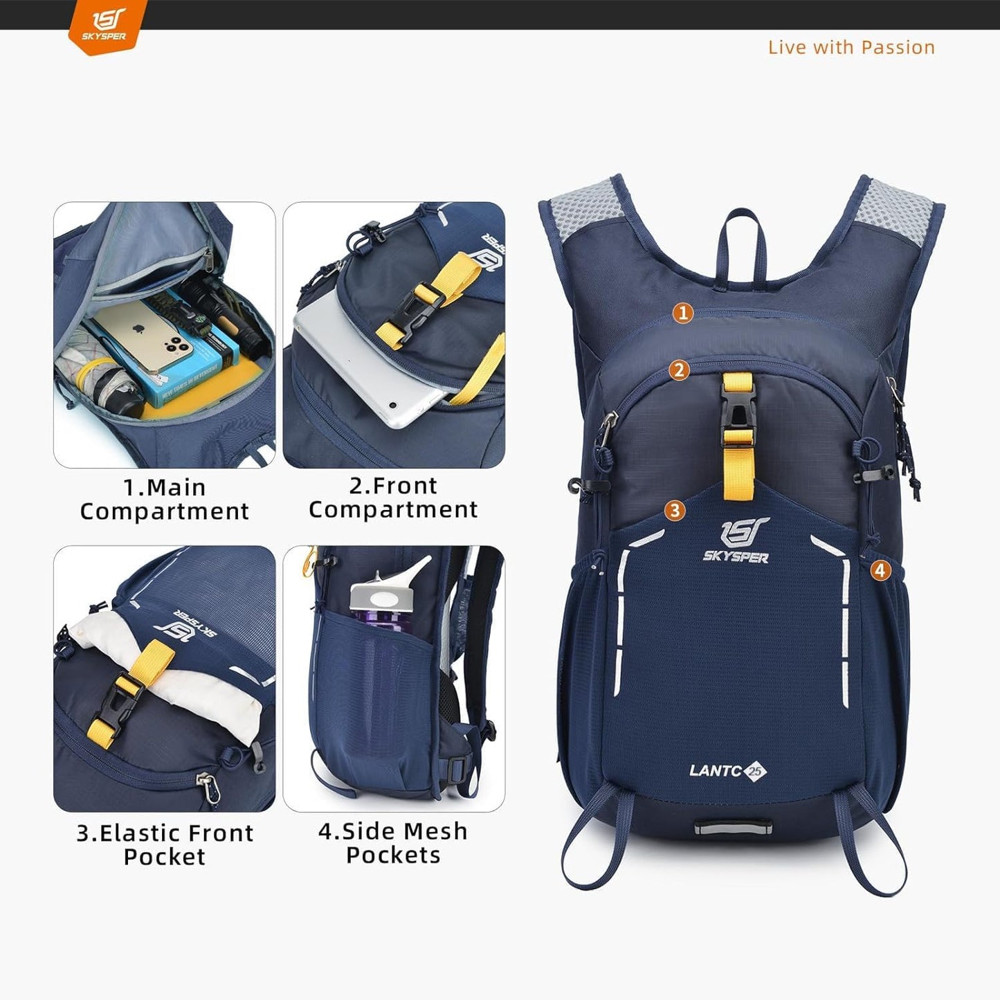 SKYSPER Small Hiking Backpack - 25L Travel Daypack Lightweight Bag Water Resistant Hiking Backpacks for Women Men