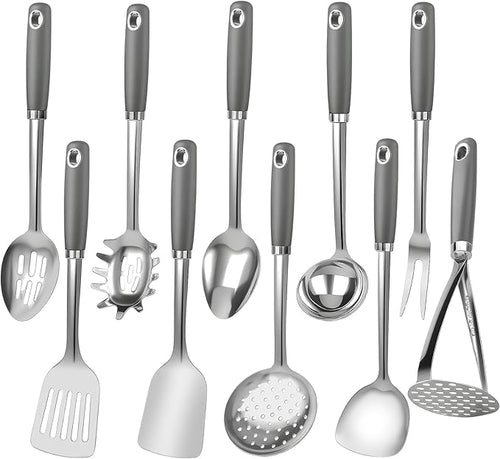 10 Piece Stainless Steel Cooking Utensils Set by VZZNN
