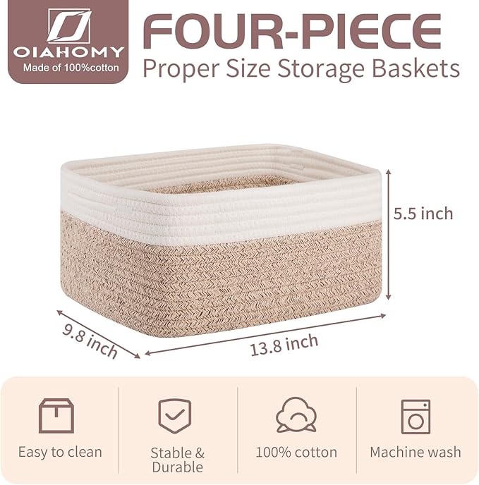 OIAHOMY 4 Pack Storage Baskets for Organizing, Small Bins for Shelves, Cute - Image 2