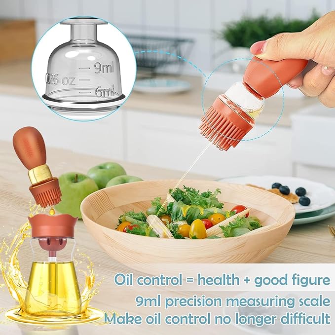 Oil Dispenser with Brush-2Pack 7oz/200ML 2 IN 1 Glass Cooking Oil Dispenser - Image 2
