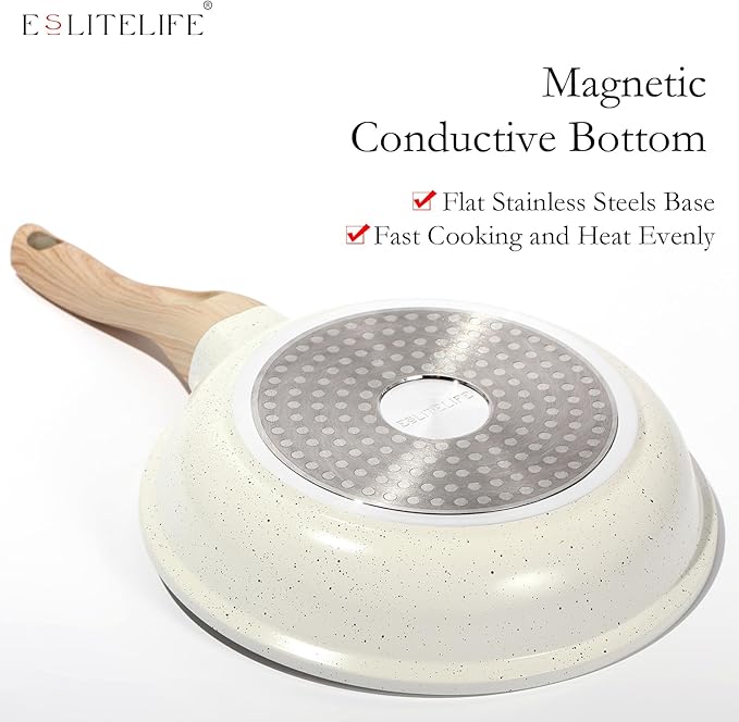 ESLITE LIFE Nonstick Ceramic Frying Pans Skillets Set, Non-Toxic Egg Omelette - Image 7
