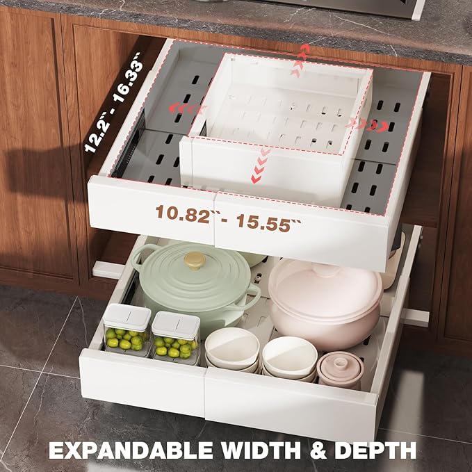 Seinloes 2 Pack Pull Out Cabinet Organizer Expandable Width and Depth, Slide - Image 3