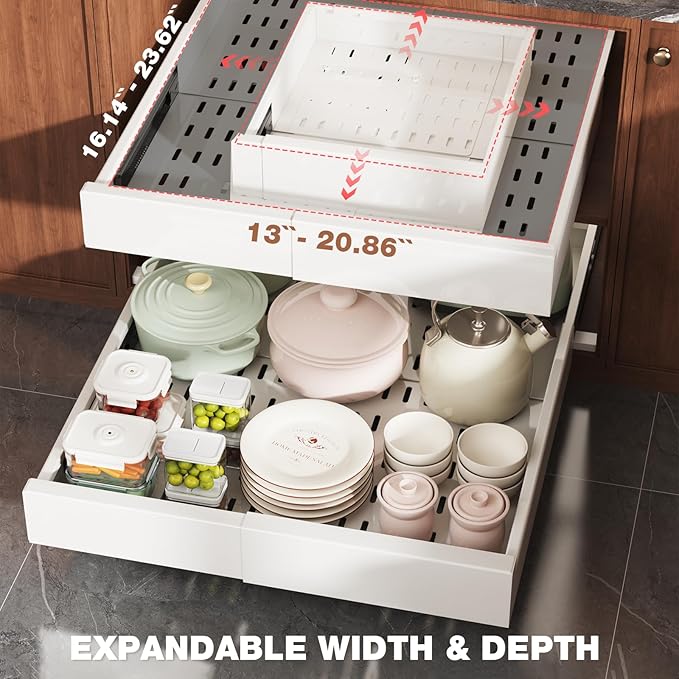 Seinloes 4 Pack Pull Out Cabinet Organizer Expandable Width and Depth, Slide - Image 3