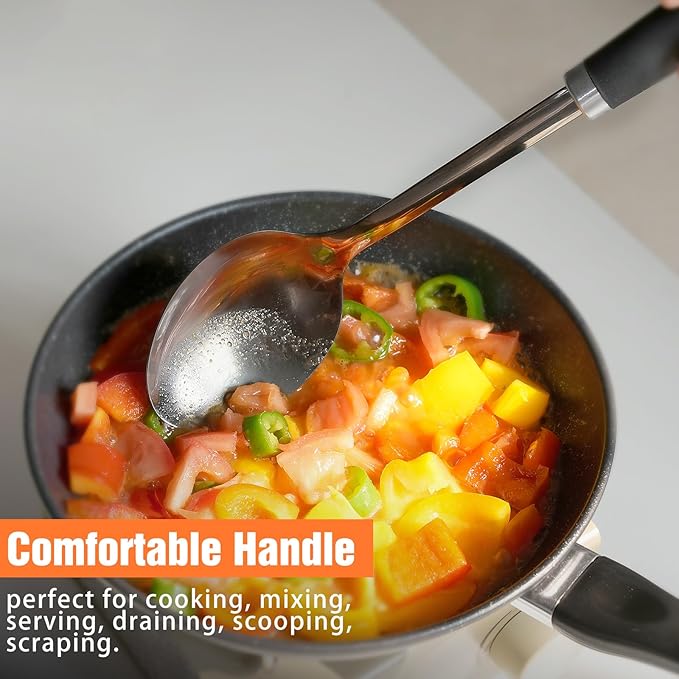 304 Stainless Steel Cooking Spoon, 14 Inch Solid Basting Spoon - Image 5