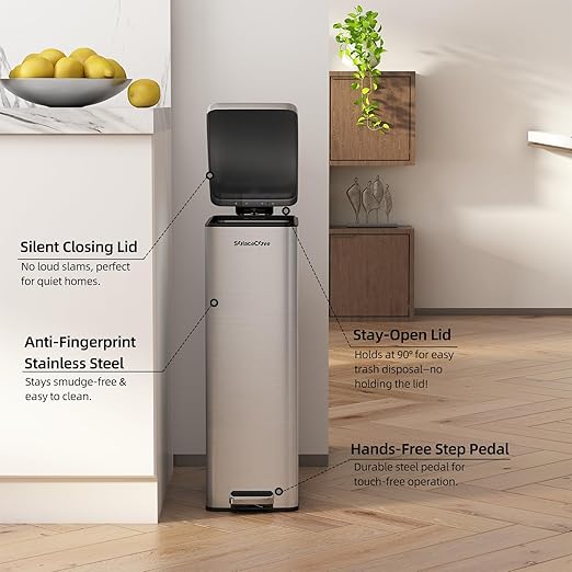 8 gallon/30L Slim Stainless Steel Garbage Can - Image 4