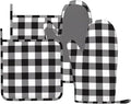 Buffalo Plaid Black and White Oven Mitts and Pot Holders Set by Unknown