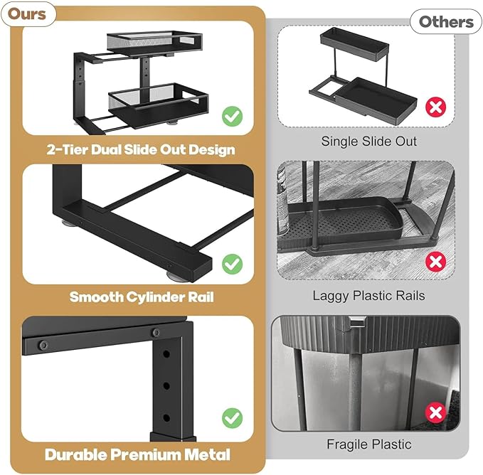 2 Packs 21IN Depth Under Sink Organizer, 2-Tier Pull Out Cabinet Organizer - Image 9