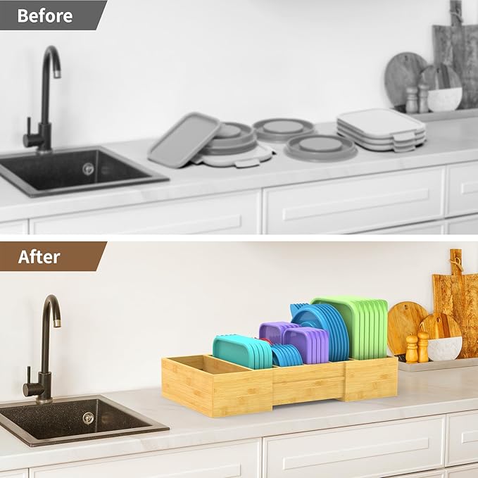 Retro Shaw Lid Organizer for Cabinet, Bamboo Expandable Kitchen Organizer - Image 6