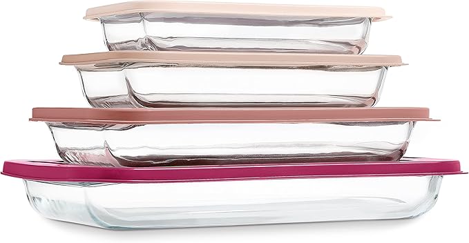 COOK WITH COLOR 8-Piece Deep Glass Baking Dish Set with Plastic Lids – by CookwithColor