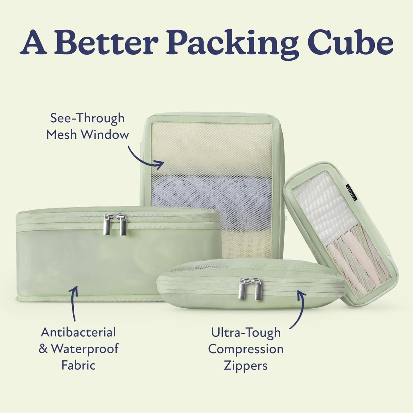 Vandel Space-Saving Compression Packing Cubes for Women, Men, Compressible Carry On Suit Case Organizer Luggage Packing Cubes for Travel Organizer Bags for Luggage and Backpacks, Suitcase Cube