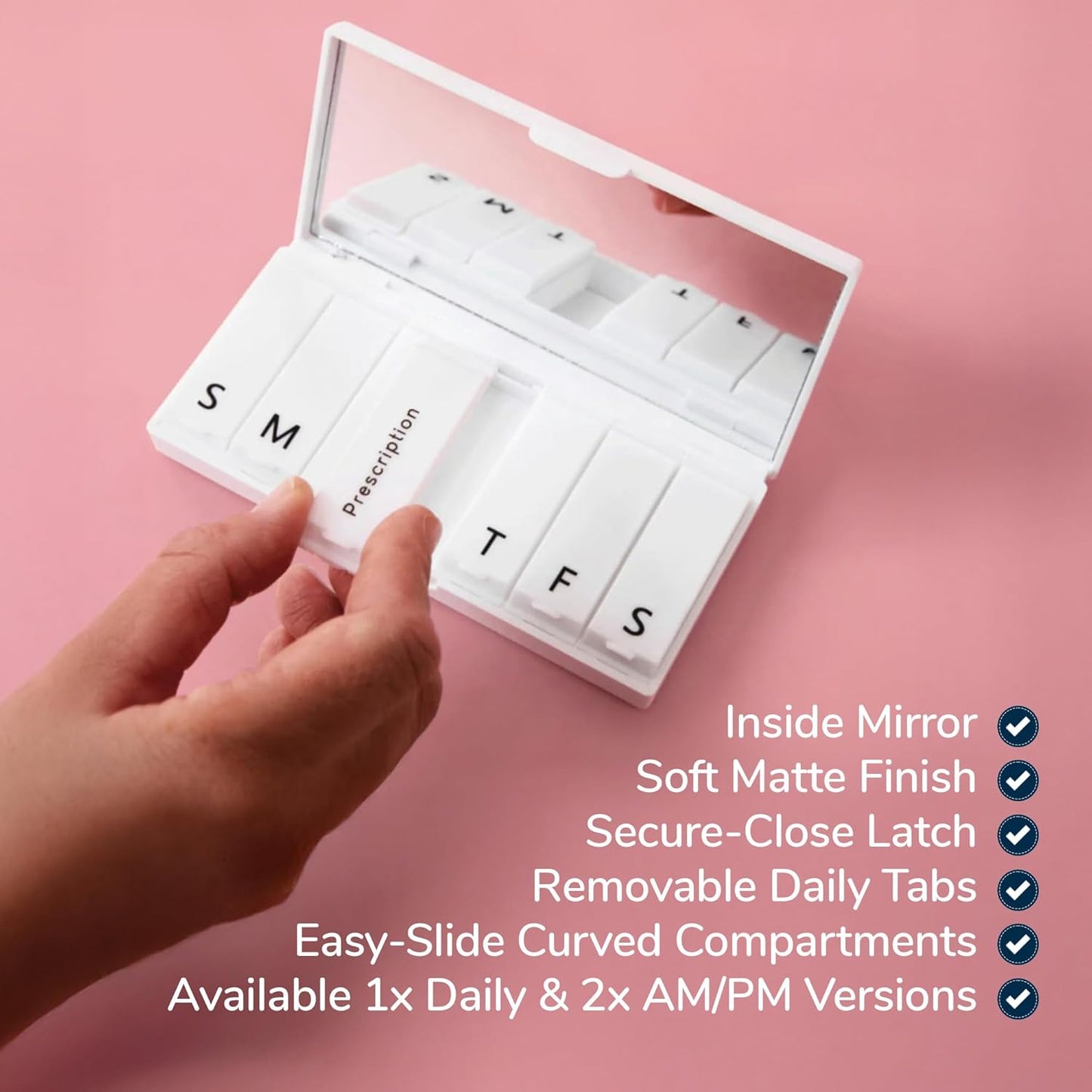 PORT X POLISH Designer Weekly Pill Box Organizer (AM/PM 2X Daily, Lilac) | Compact, Stylish 7-Day Vitamin Supplement Case | Cute Portable Mini Travel Medicine Carrier | BPA-Free Pillbox Caddy