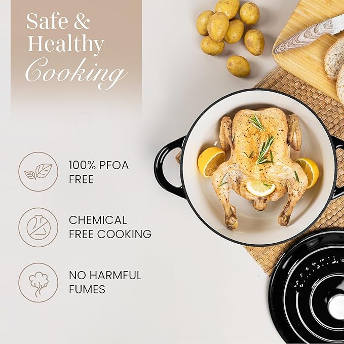 Cast Iron Dutch Oven with Lid – Non-Stick Ovenproof Enamelled Casserole Pot – - Image 4