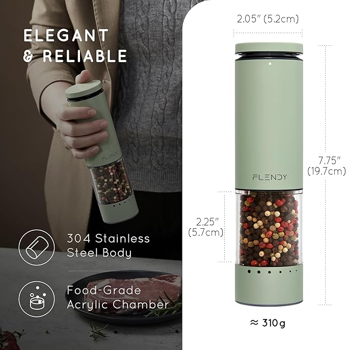 Flendy Electric Salt and Pepper Grinder Set Rechargeable, Automatic Salt and - Image 3