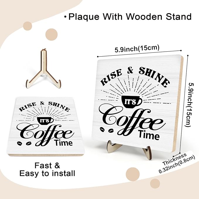 Vintage Coffee Bar Wooden Plaque Desk Sign, Farmhouse Wood Plaque Tabletop Decor - Image 2