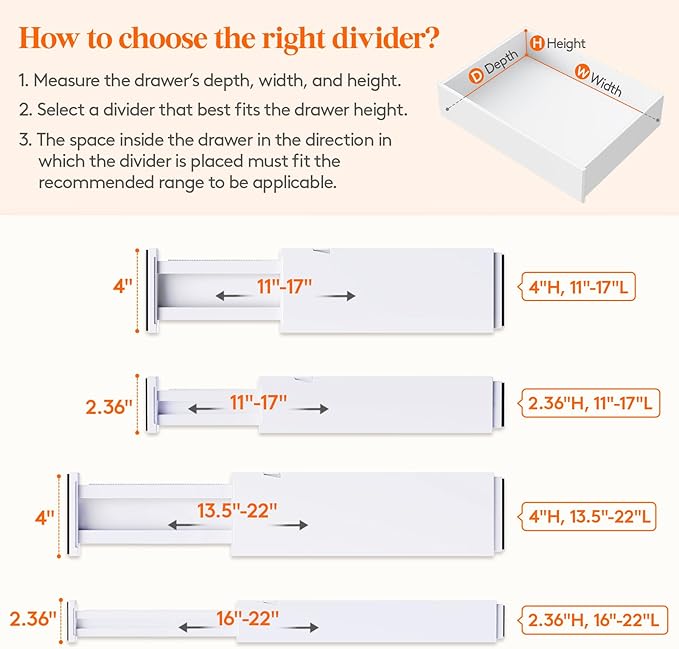 Lifewit 5 Pack 4" High Drawer Dividers 28-43.5cm/11-17" Adjustable Drawer - Image 3