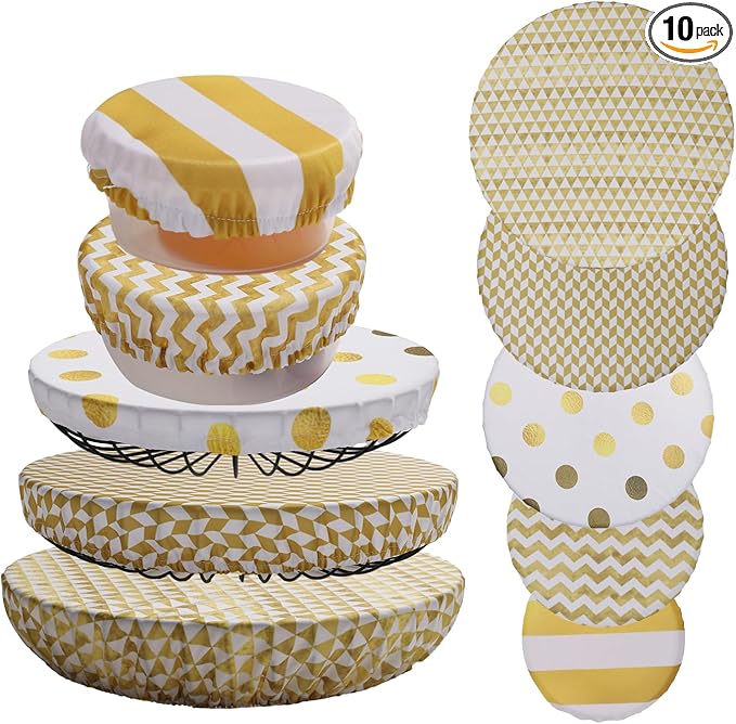 10Pcs Reusable Bowl Covers In 5 Size, Stretch Cloth Fabric Dish Cover Kitchen by CGFOXUO